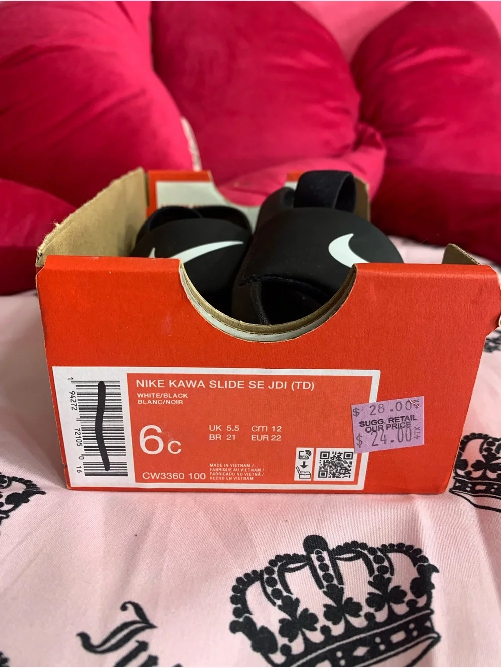 Nike Kids Black Slides with White Swoosh and Heel Strap
